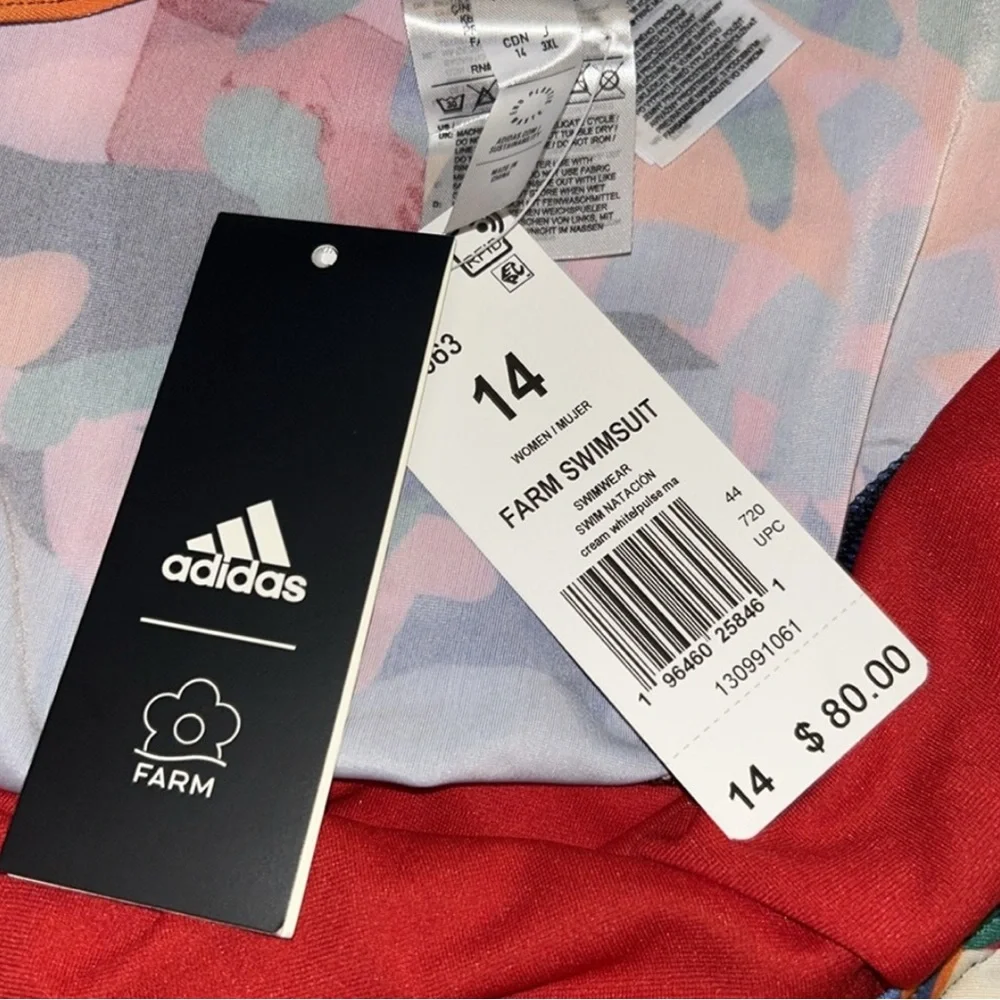 NWT FARM Rio x ADIDAS One Piece full swimsuit cloud white size 14 like a size 12 - Picture 5 of 5